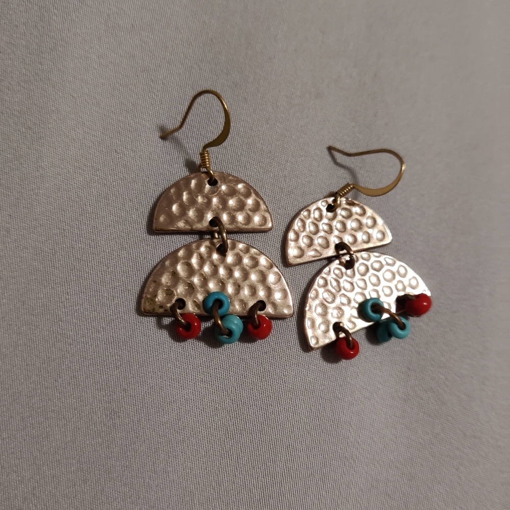 Hammered Gold Beaded Earrings